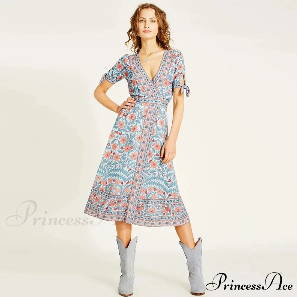 Wrap Golden Floral Bohemian Dress