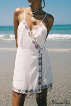 Wrap Tassel Hem Charming V-neck Slip Mini Dress