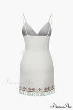 Wrap Tassel Hem Charming V-neck Slip Mini Dress