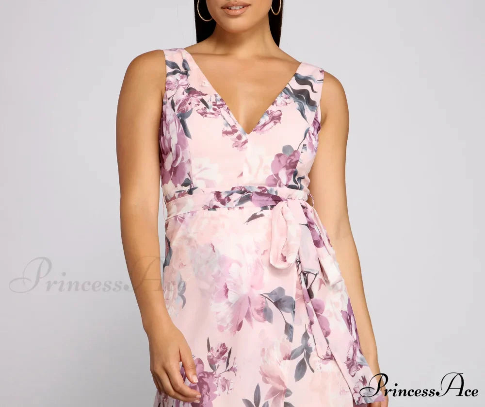 Wrapped In Romance Charming Floral Chiffon Maxi Dress