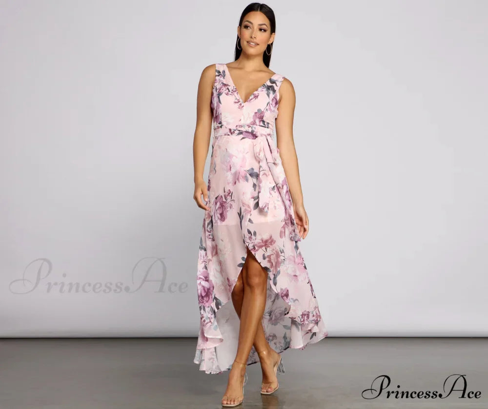 Wrapped In Romance Charming Floral Chiffon Maxi Dress