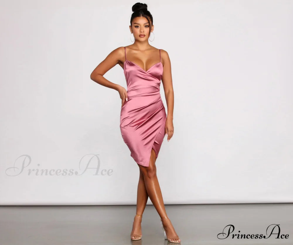 Wrapped In Sleek Charming Satin Mini Dress