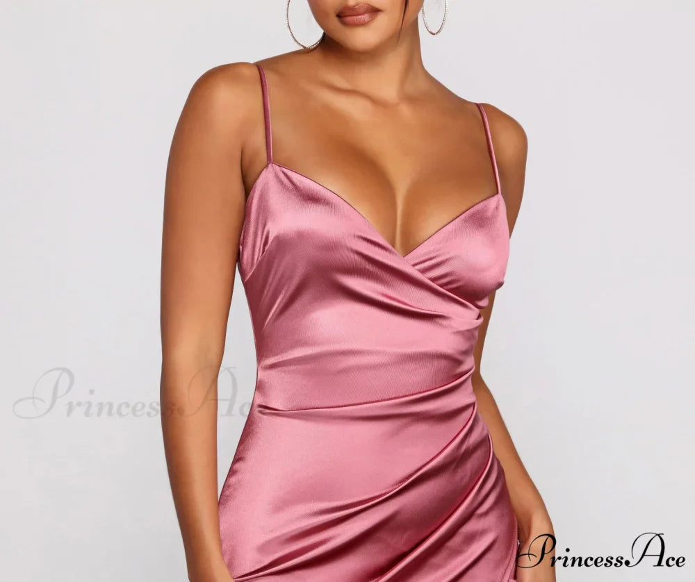 Wrapped In Sleek Charming Satin Mini Dress