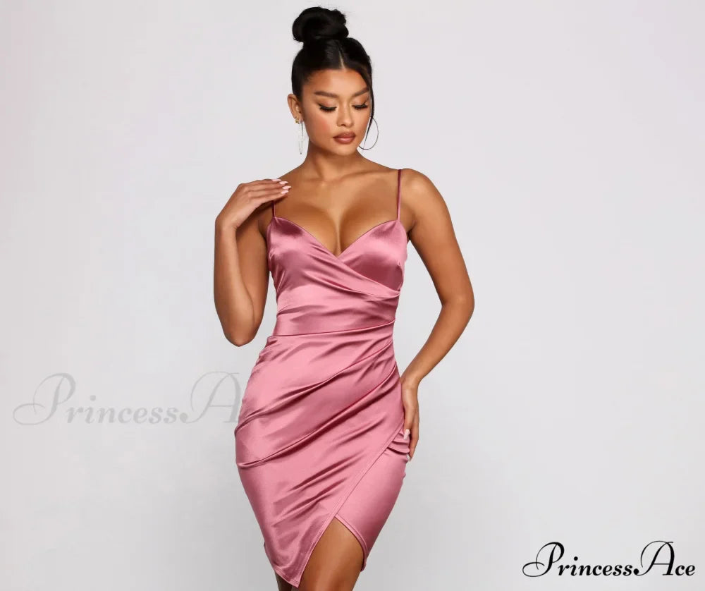 Wrapped In Sleek Charming Satin Mini Dress