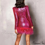 Wrapped Sequin Feather Party Dress