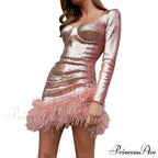 Wrapped Sequin Feather Party Dress