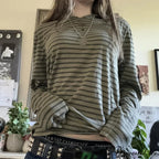 Y2K Adolescent Striped Extended Sleeve Enchanted Grunge Oversized Knit Top