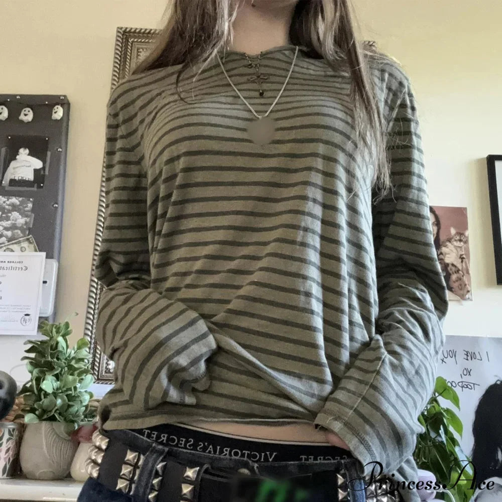 Y2K Adolescent Striped Extended Sleeve Enchanted Grunge Oversized Knit Top