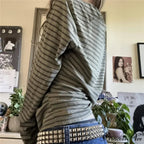 Y2K Adolescent Striped Extended Sleeve Enchanted Grunge Oversized Knit Top