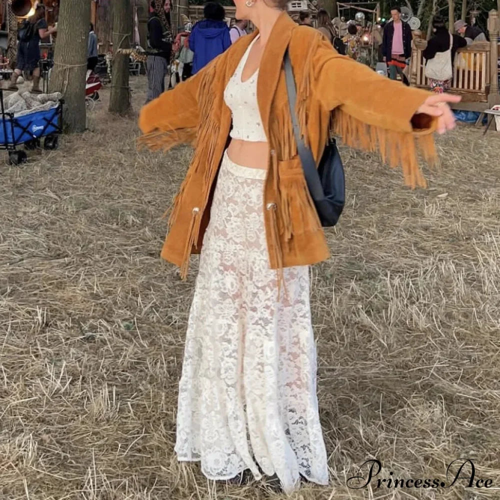 Y2K Antique Lace Transparent High Waist Skirt