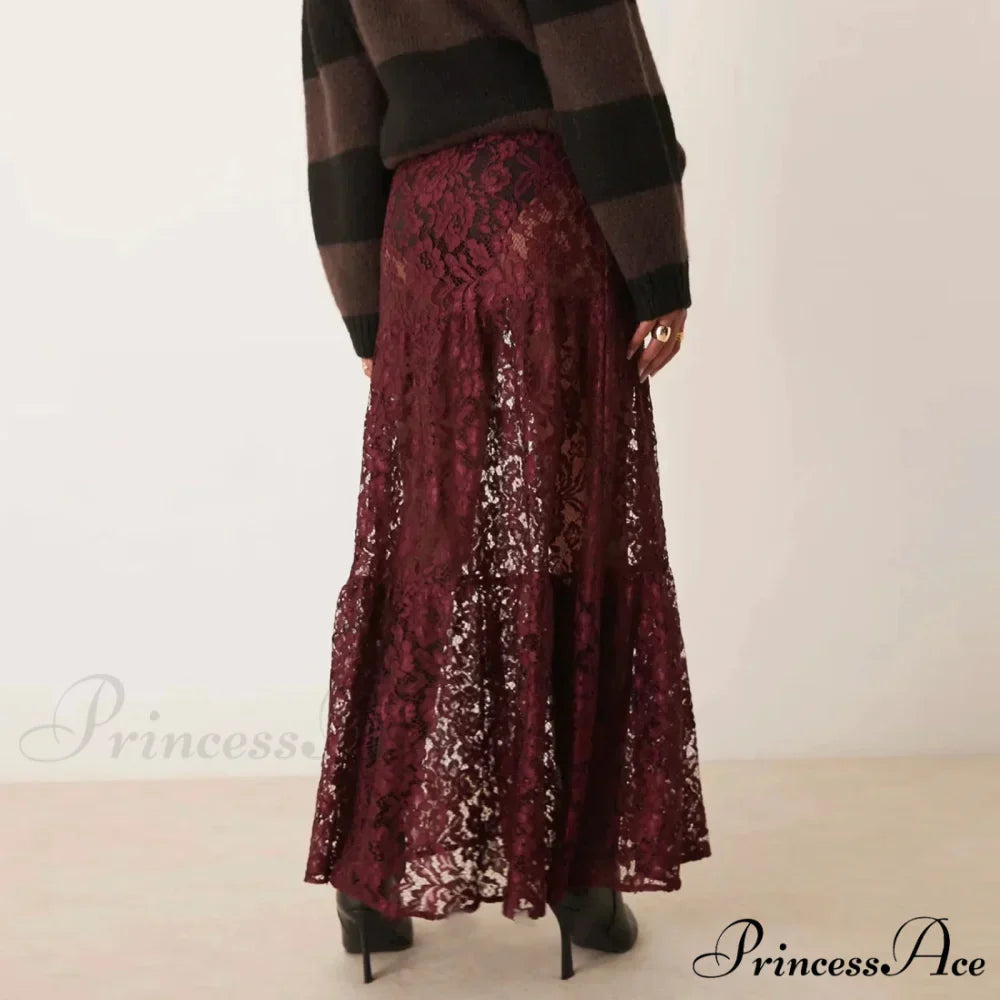 Y2K Antique Lace Transparent High Waist Skirt