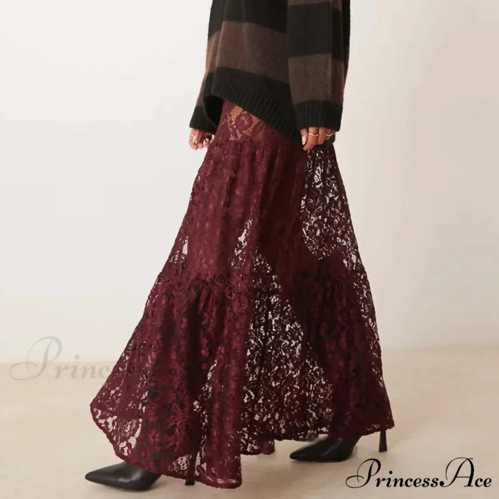 Y2K Antique Lace Transparent High Waist Skirt
