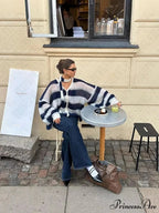 Y2K Banded Relaxed Cardigan Sweater