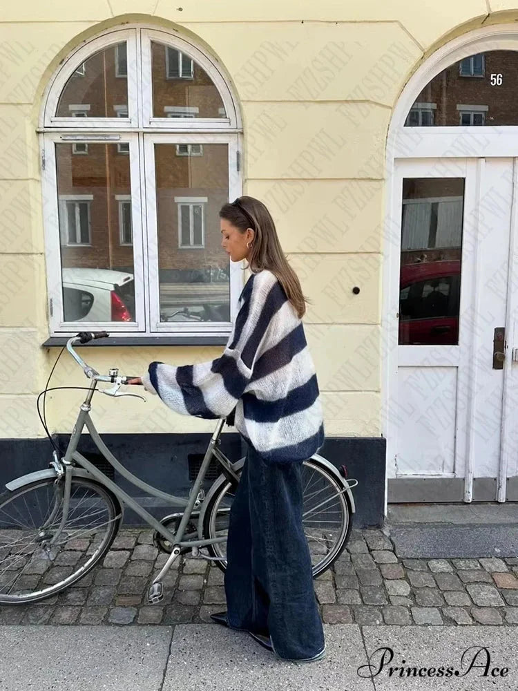 Y2K Banded Relaxed Cardigan Sweater