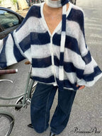 Y2K Banded Relaxed Cardigan Sweater