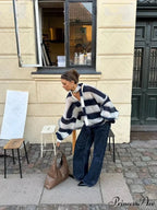 Y2K Banded Relaxed Cardigan Sweater