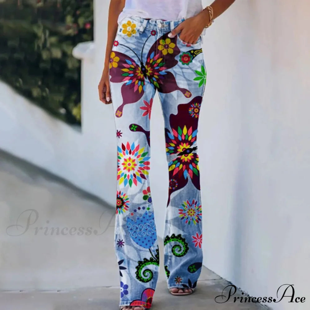 Y2K Bootcut Flared Aesthetics Print Jeans