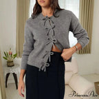 Y2K Bow Front Round Neck Cardigan
