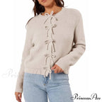 Y2K Bow Front Round Neck Cardigan