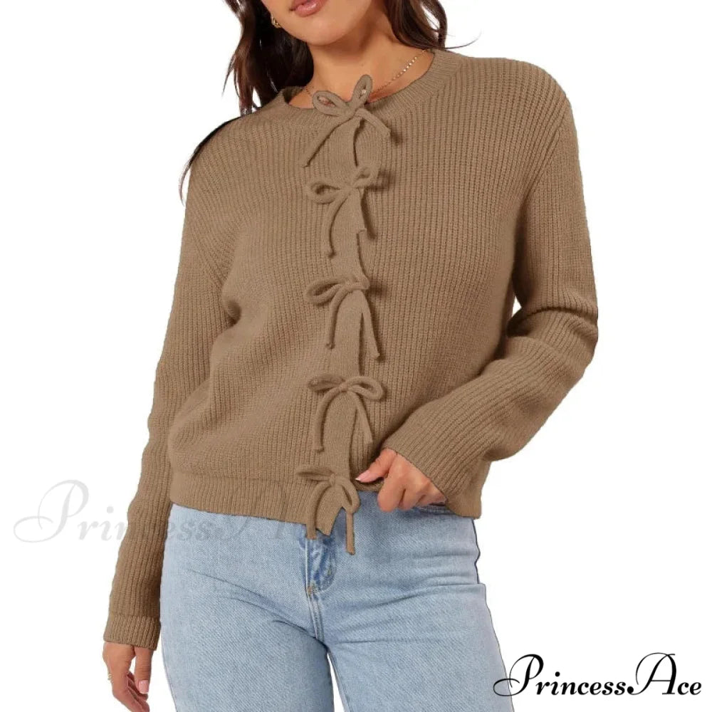 Y2K Bow Front Round Neck Cardigan