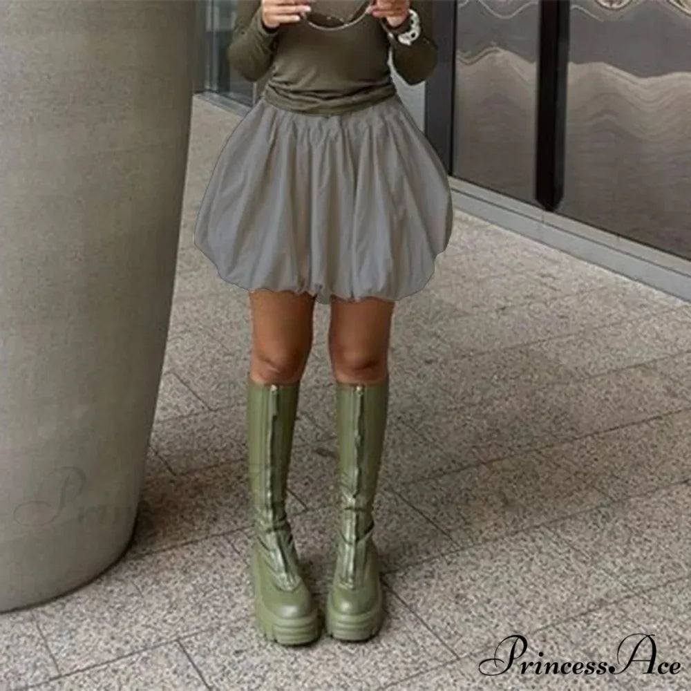 Y2K Bubble Pleated Hem A Line Mini Skirt