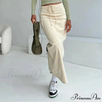 Y2K Cargo Drawstring Bodycon Slit Maxi Skirt