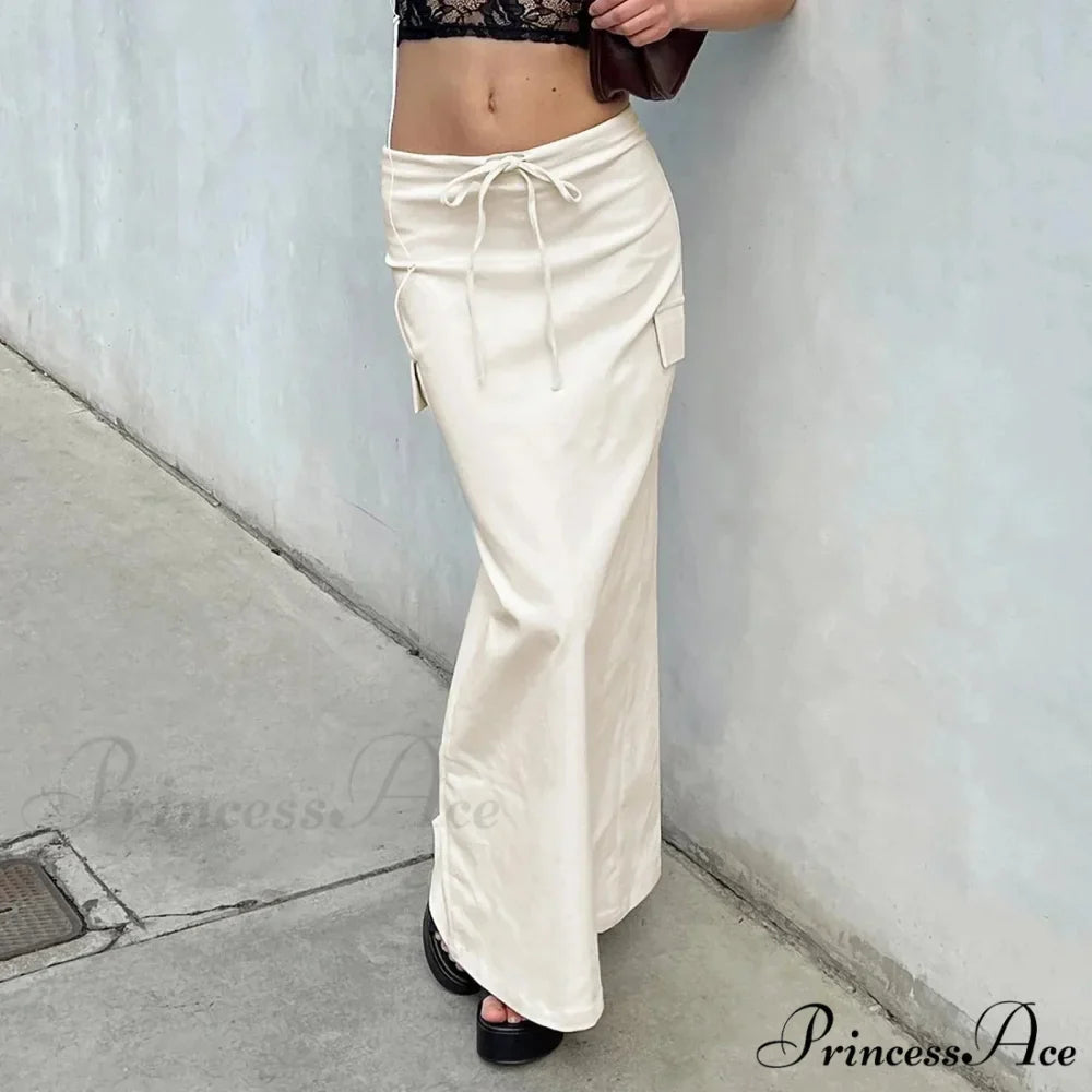 Y2K Cargo Drawstring Bodycon Slit Maxi Skirt