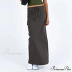 Y2K Cargo Drawstring Bodycon Slit Maxi Skirt