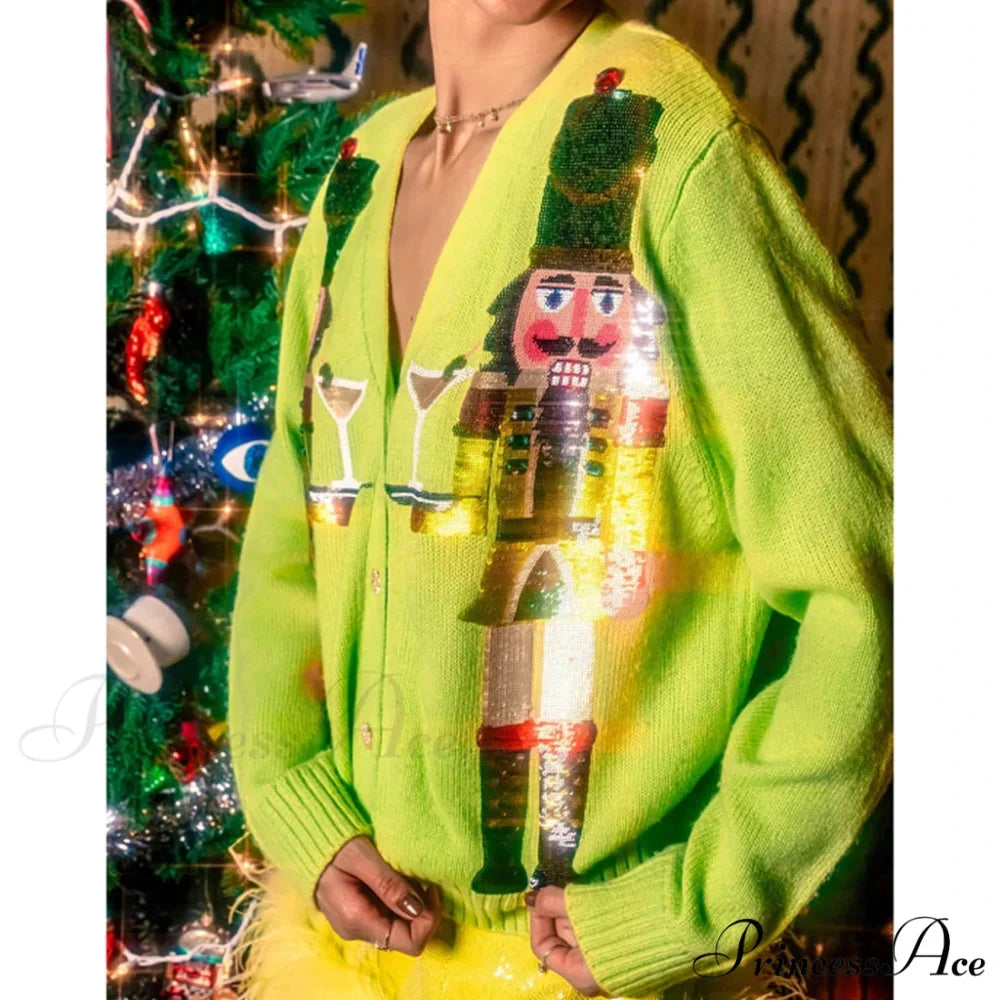 Y2K Cartoon Soldiers Sequin Cropped Cardigan