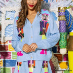 Y2K Cartoon Soldiers Sequin Cropped Cardigan