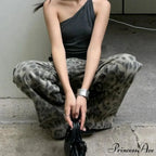 Y2K Cleaned Leopard Print Wide Leg Denim Trousers