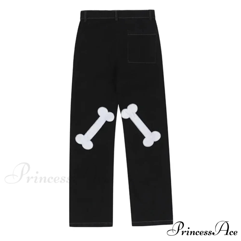 Y2K Dark Embroidered Denim Trousers