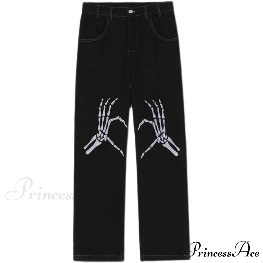 Y2K Dark Embroidered Denim Trousers