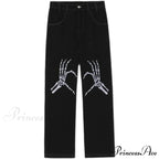 Y2K Dark Embroidered Denim Trousers