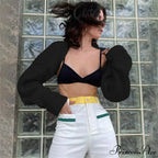 Y2K Descend Shoulder Crop Top Knit Cardigan