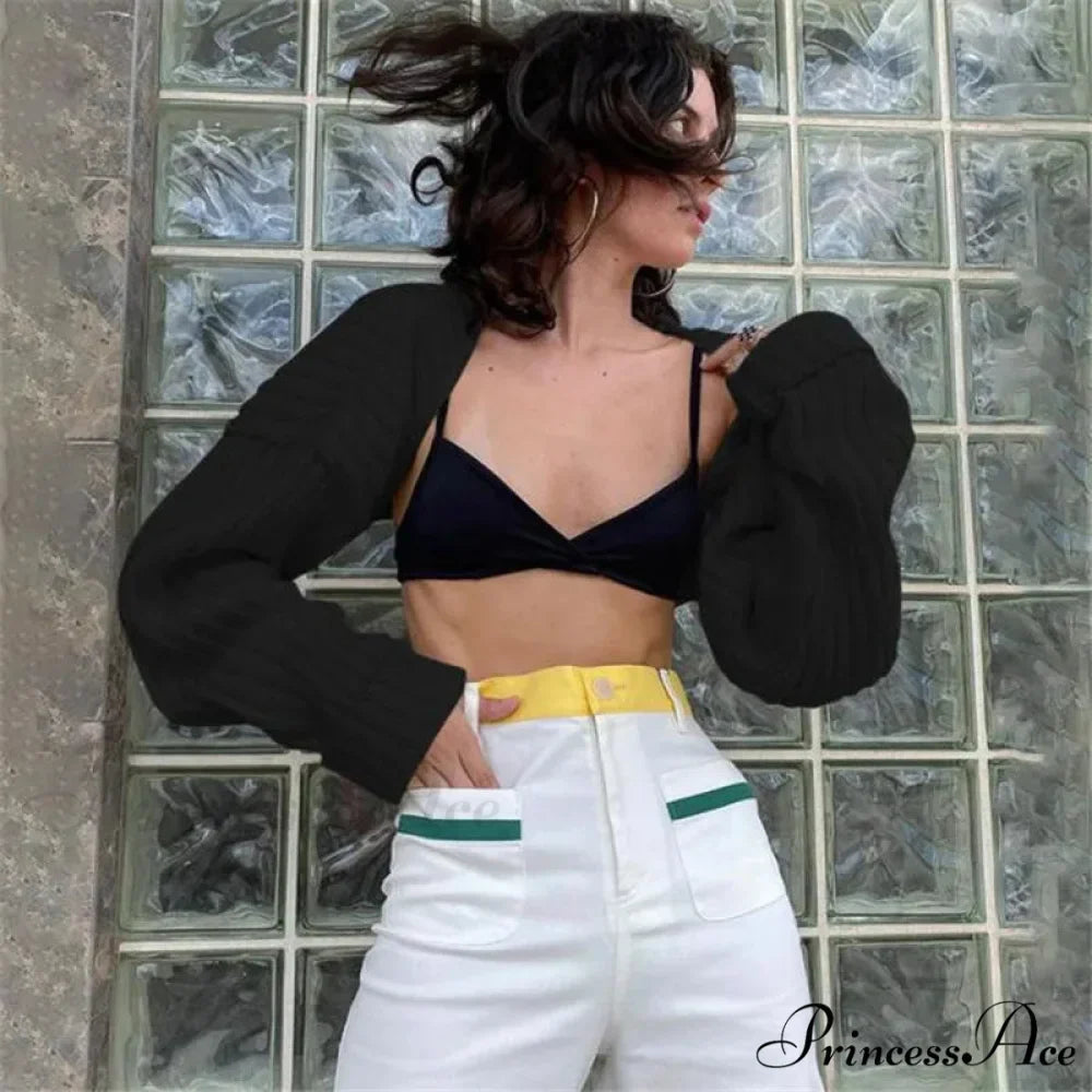 Y2K Descend Shoulder Crop Top Knit Cardigan