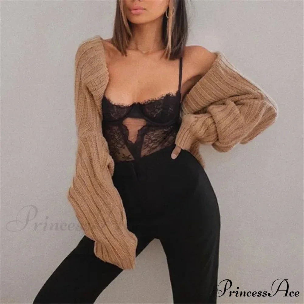 Y2K Descend Shoulder Crop Top Knit Cardigan