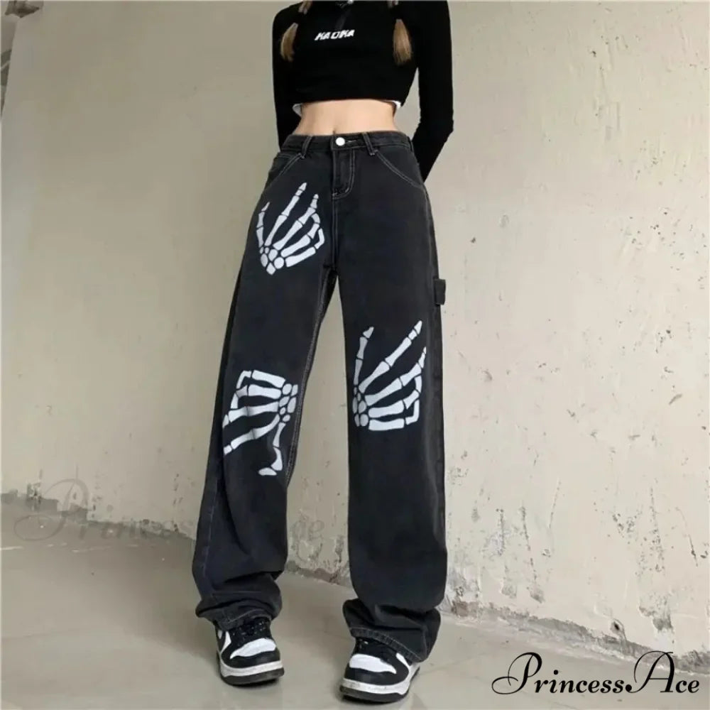 Y2K Ebony Denim Print Urban Trousers