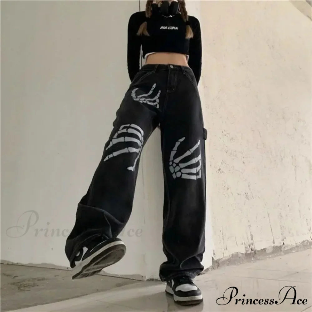 Y2K Ebony Denim Print Urban Trousers