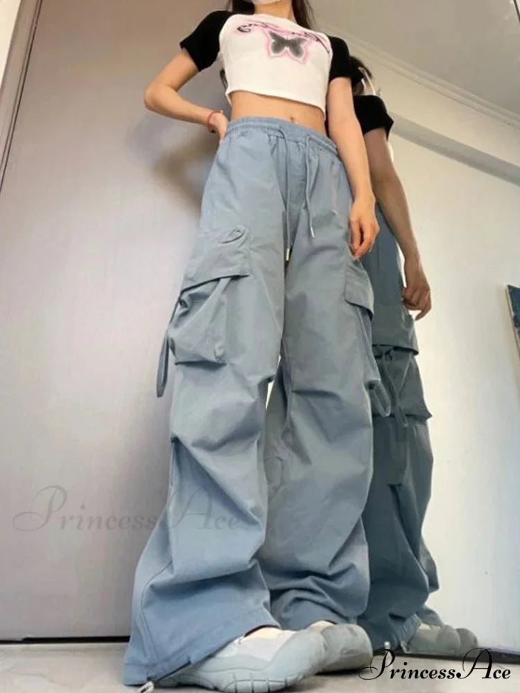 Y2K Elevated Waist Cargo Roomy Trousers