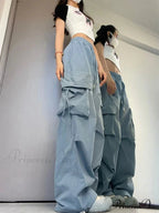 Y2K Elevated Waist Cargo Roomy Trousers