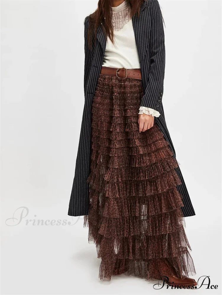 Y2K Enchanting Ruffle Long Slip Skirt Flexible Lace Tulle Tutu