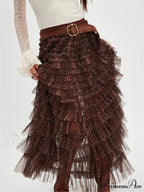 Y2K Enchanting Ruffle Long Slip Skirt Flexible Lace Tulle Tutu