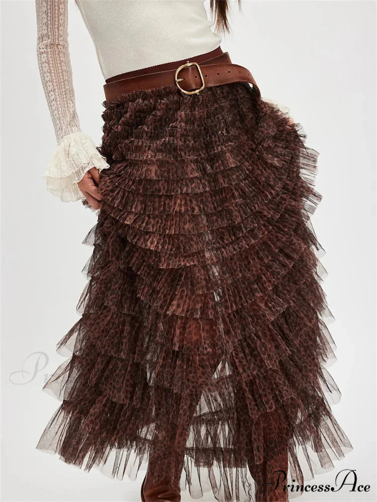 Y2K Enchanting Ruffle Long Slip Skirt Flexible Lace Tulle Tutu