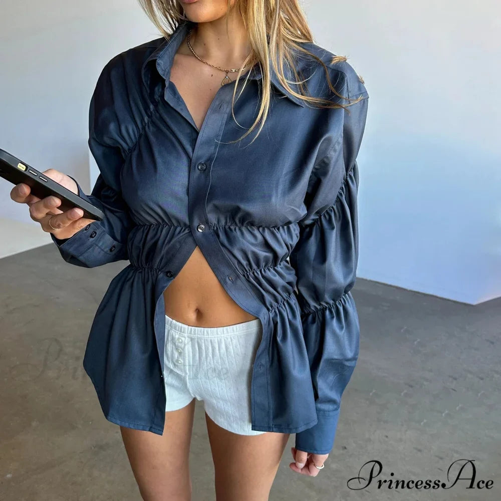 Y2K Extended Sleeve Gathered Blouse