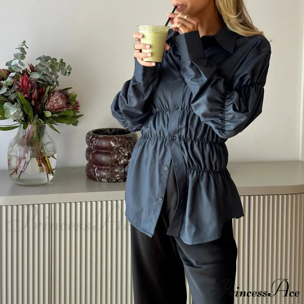 Y2K Extended Sleeve Gathered Blouse