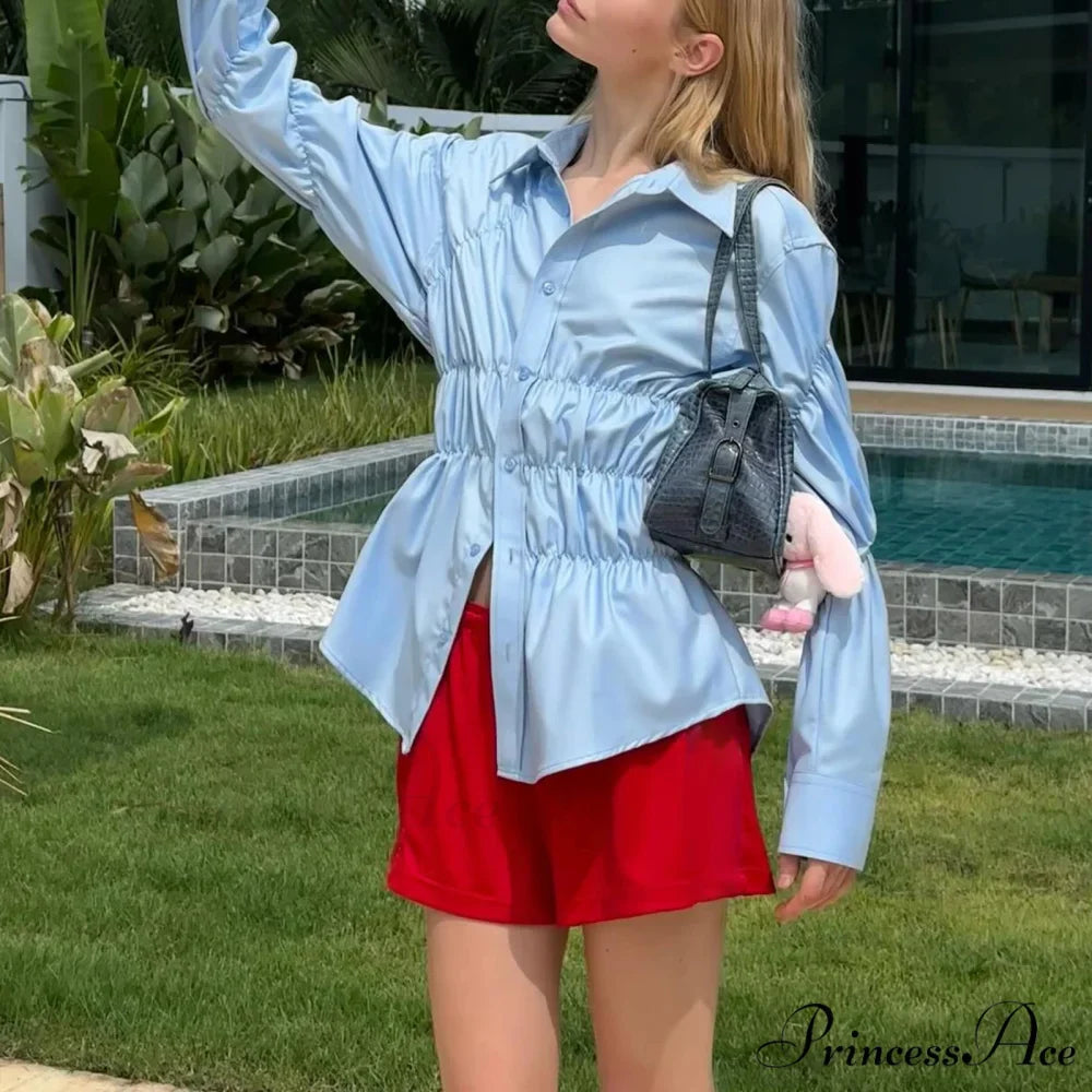 Y2K Extended Sleeve Gathered Blouse