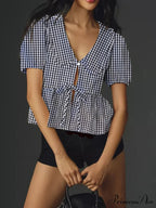 Y2K Flounce Frill Plaid Blouse