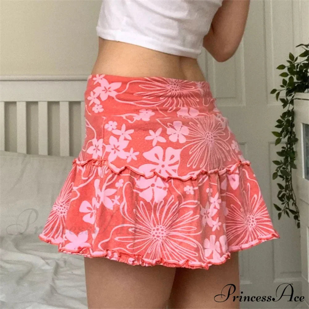 Y2K Flowery Frill Trim Skirt