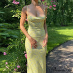 Y2K Flowery Print Thin Strap Open-Back Summery Flowery Dress